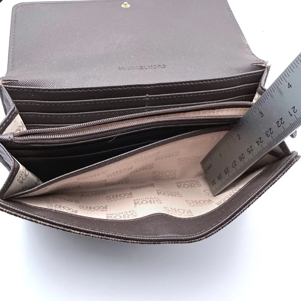 Michael‎ Kors Wallet OS Brown Signature Fulton Flap Continental Monogram Logo